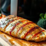 Perfectly baked thin chicken breasts on a baking tray, garnished with fresh herbs and lemon slices, ready to serve.