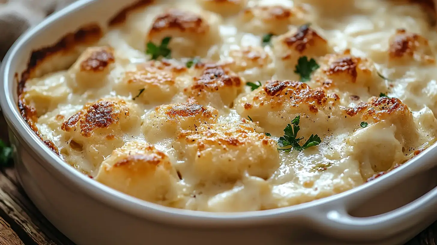 Chicken Alfredo Pierogi Casserole